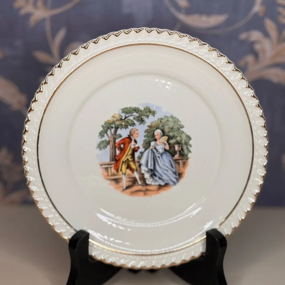 Vintage Set of 6 The Harker Pottery Co. 22 Karat Gold Rim Ceramic Plate